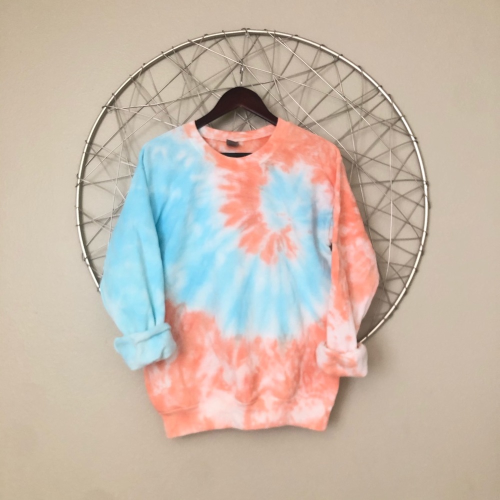 teal and tangerine swirl crewneck